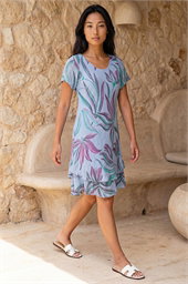 Petite Leaf Print Layered Hem Dress