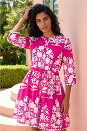 Floral Button Smock Dress