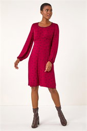 Bow Print Lace Detail Stretch Dress