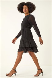 Pleated Frill Hem Swing Dress