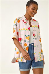 Fruit Print Collared Shirt