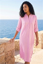 Textured Stripe Shirt Dress