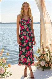 Floral Print Cowl Neck Midi Dress