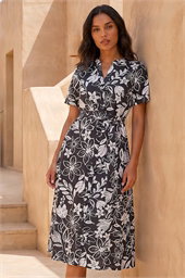 Floral Print Tie Waist Midi Dress