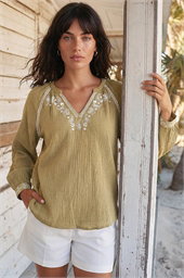 Embroidered Neck Top