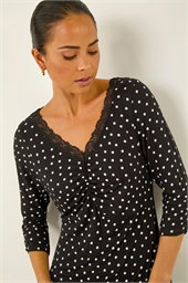 Petite Polka Dot Lace Trim Dress
