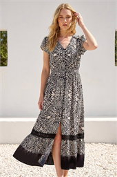 Paisley Print Buttoned Midi Dress