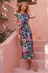 Floral Leaf Print Wrap Twist Dress