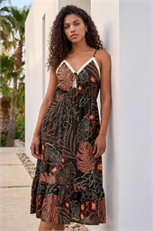 Petite Abstract Leaf Crochet Trim Dress