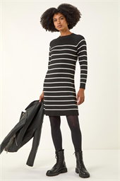 Stripe Print Knitted Jumper Dress