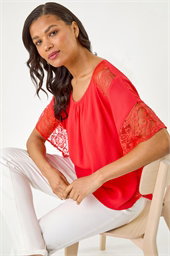 Gathered Lace Insert Sleeve Top