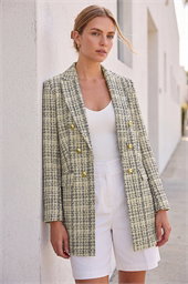 Longline Checkered Boucle Jacket