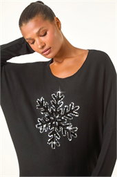 Embellished Snowflake Stretch Top