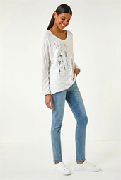 Textured Foil Snit V-Neck Top