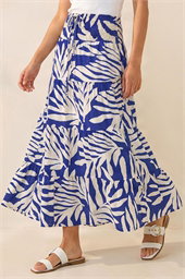 Mono Print Shirred Maxi Skirt