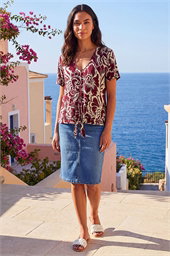 Floral Print Tie Front V-Neck Top