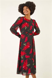 Floral Tie Waist Midi Dress