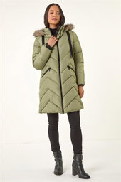 Petite Contrast Zip Puffer Coat