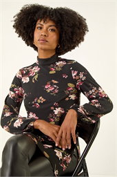 Floral High Neck Tunic Top