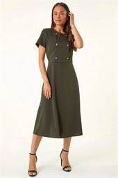 Petite Button Stretch Midi Dress