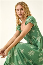 Broderie Shirred Maxi Dress