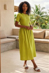 Buttoned Pocket Stretch Midi Dress