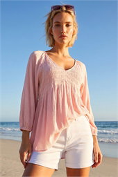 Shirred V-Neck Raglan Top