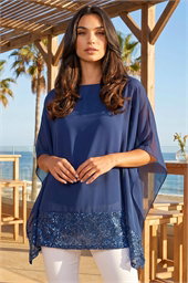 Sequin Hem Contrast Tunic Top