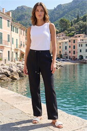 Petite Linen Blend Elastic Tie Waist Trousers