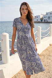 Petite Abstract Button Pocket Stretch Dress