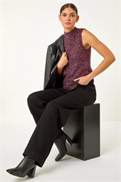High Neck Fluffy Tinsel Knit Top