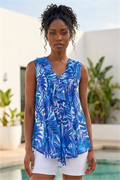 Leaf Print Ruffle Front Button Up Blouse