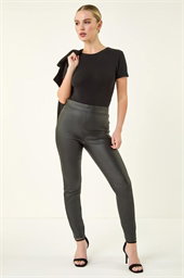 Petite Faux Leather Pull On Trousers