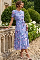 Mini Floral Pleat Neck Dress