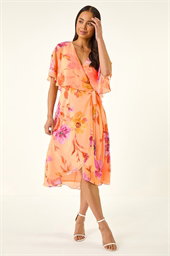 Petite Floral Tie Front Cape Dress