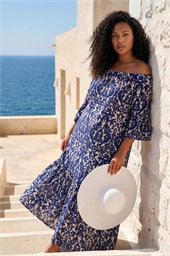 Curve Printed Bardot Maxi Dress