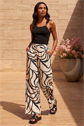 Mono Floral Palm Print Wide Leg Trouser