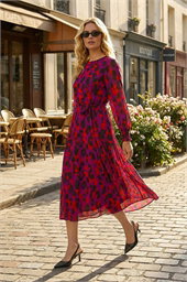Animal Print Shirred Midi Dress