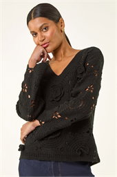 Crochet Floral Knit Jumper