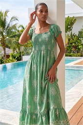 Broderie Shirred Maxi Dress