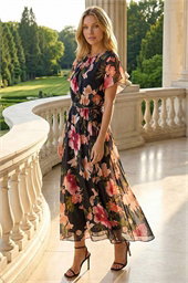 Floral Split Sleeve Midi Dress
