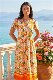 Fruit Print V-Neck Midi Dress