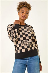 Check Faux Pearl Knit Jumper