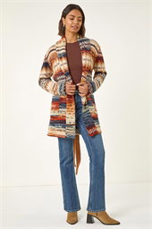 Jacquard Knit Belted Cardigan