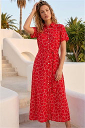 Geo Print Belted Shirt Dress