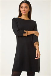 Contrast Sleeve Knitted Shift Dress