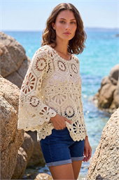 Petite Crochet Flare Sleeve Top
