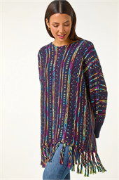 Fringe Hem Knit Longline Jumper