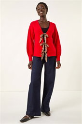 Animal Tie Front Knit Cardigan
