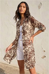 Leaf Print Longline Button Blouse